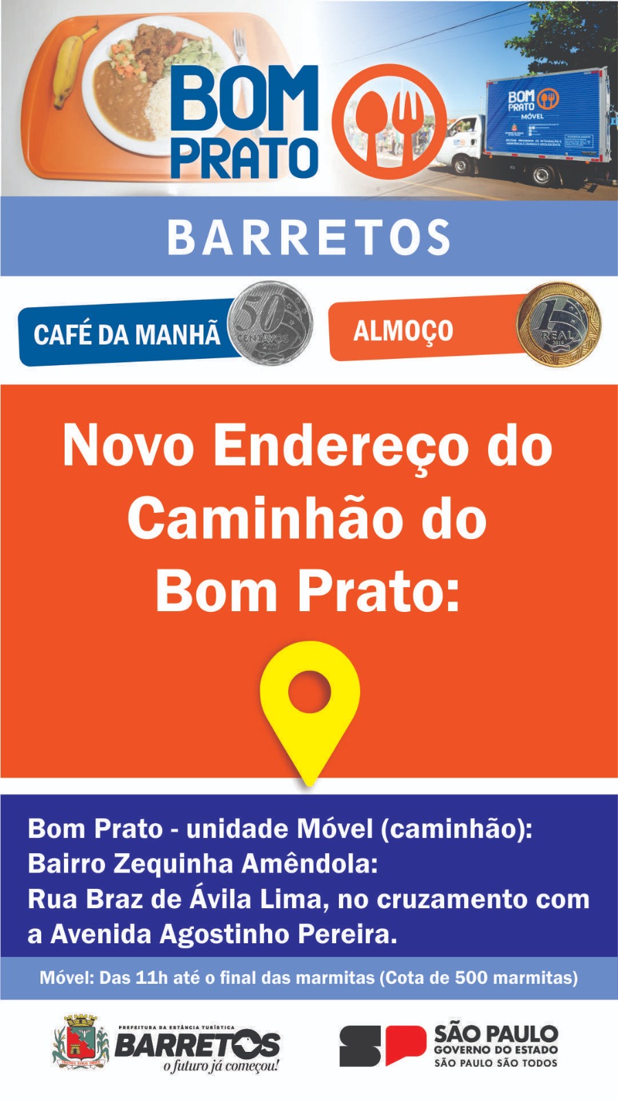 Caminhão do Bom Prato muda para o Zequinha Amêndola