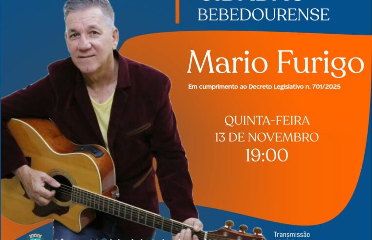 Músico Mário Furigo receberá título de cidadania bebedourense nesta quinta-feira