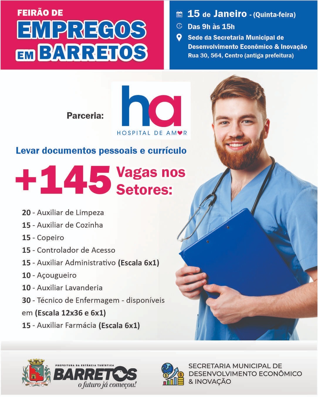 1º Feirão de Empregos de 2026 oferece 145 vagas no Hospital de Amor