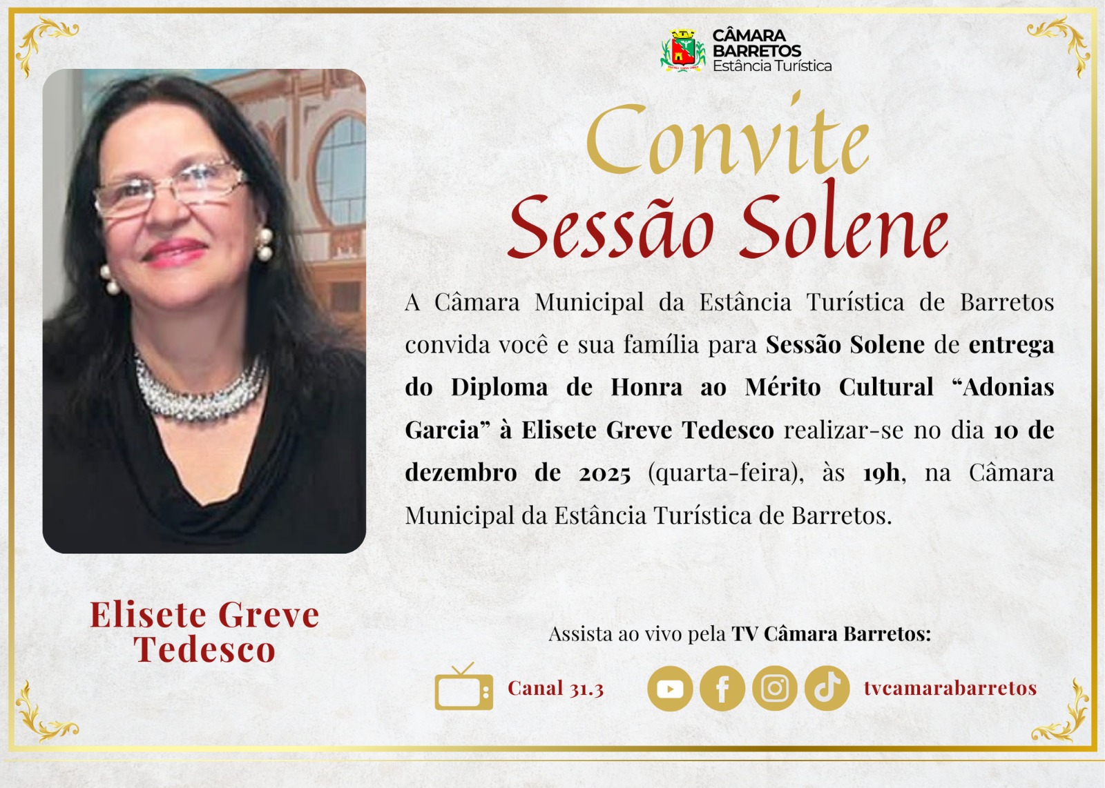 Diploma Cultural “Adonias Garcia”, de autoria do vereador Itamar Alves, reconhece protagonistas da cultura de Barretos