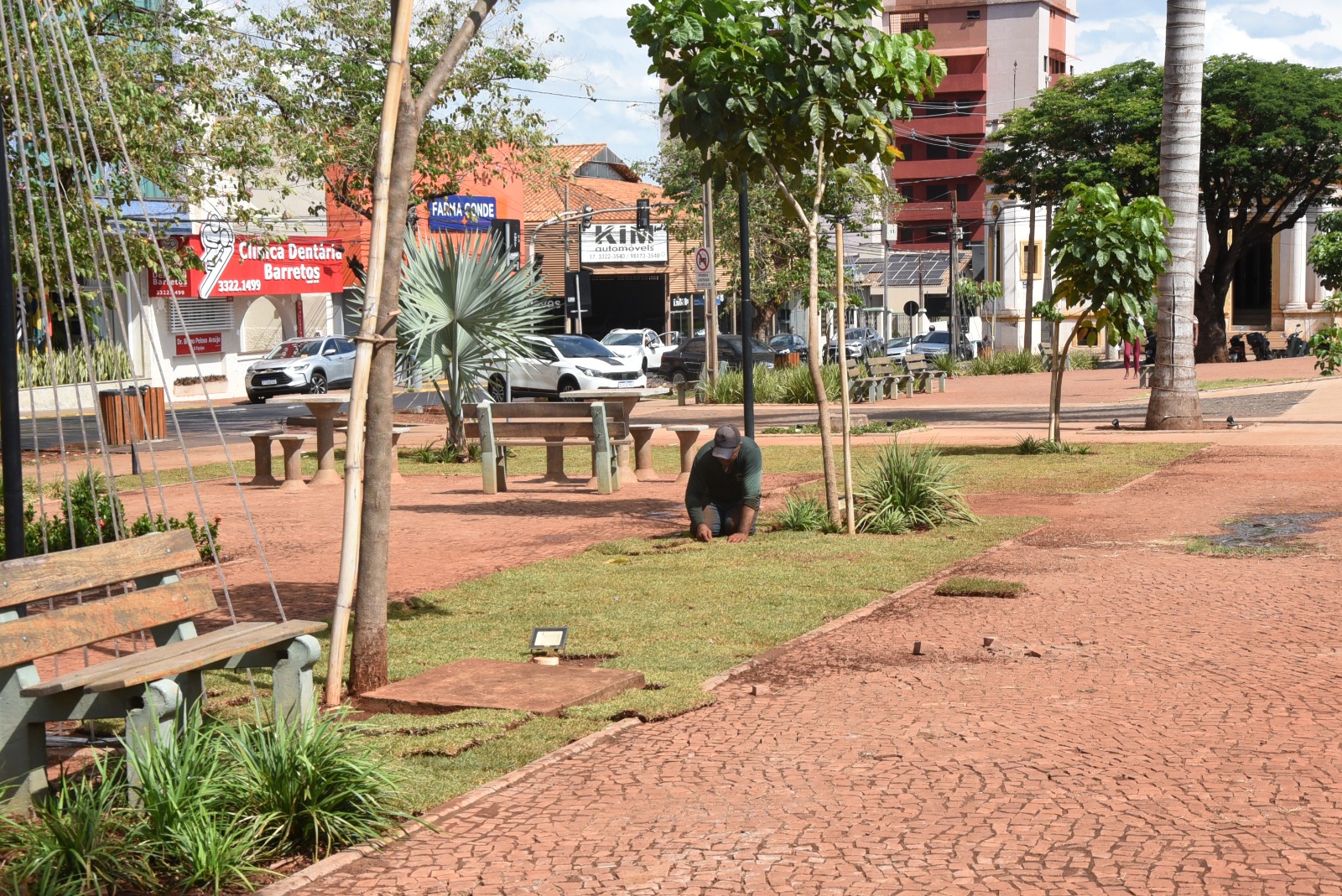 Prefeitura planta mais de 2 mil² de grama na Praça Francisco Barreto