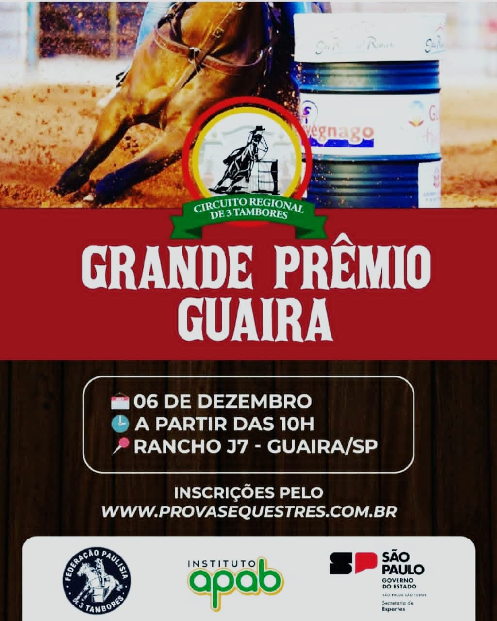 Grande Prêmio Guaíra de 3 Tambores acontece neste sábado