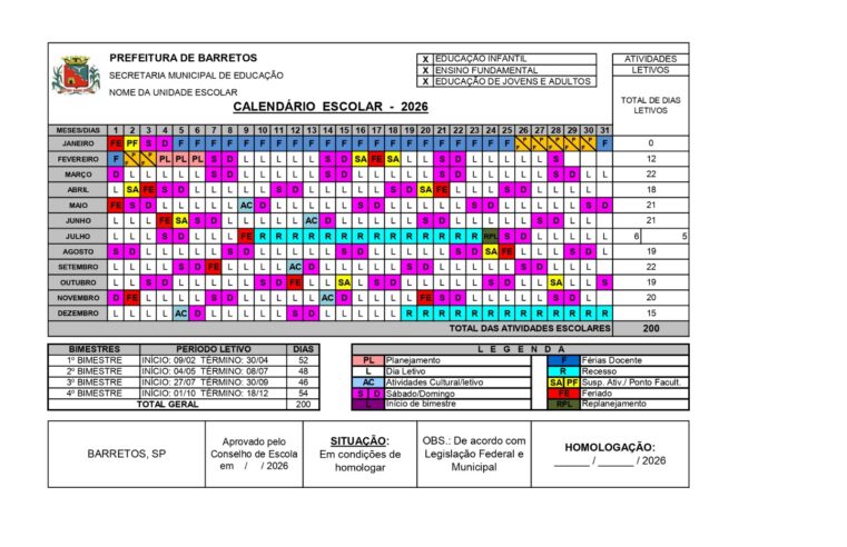 Secretaria Municipal de Educação divulga Calendário Escolar 2026