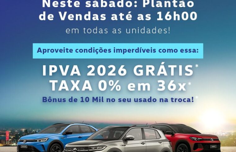 Vecol Volkswagen realiza plantão de vendas neste sábado, dia 17