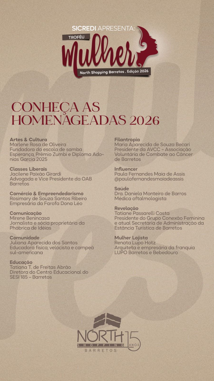 Troféu Mulher North Shopping Barretos 2026 anuncia 11 homenageadas