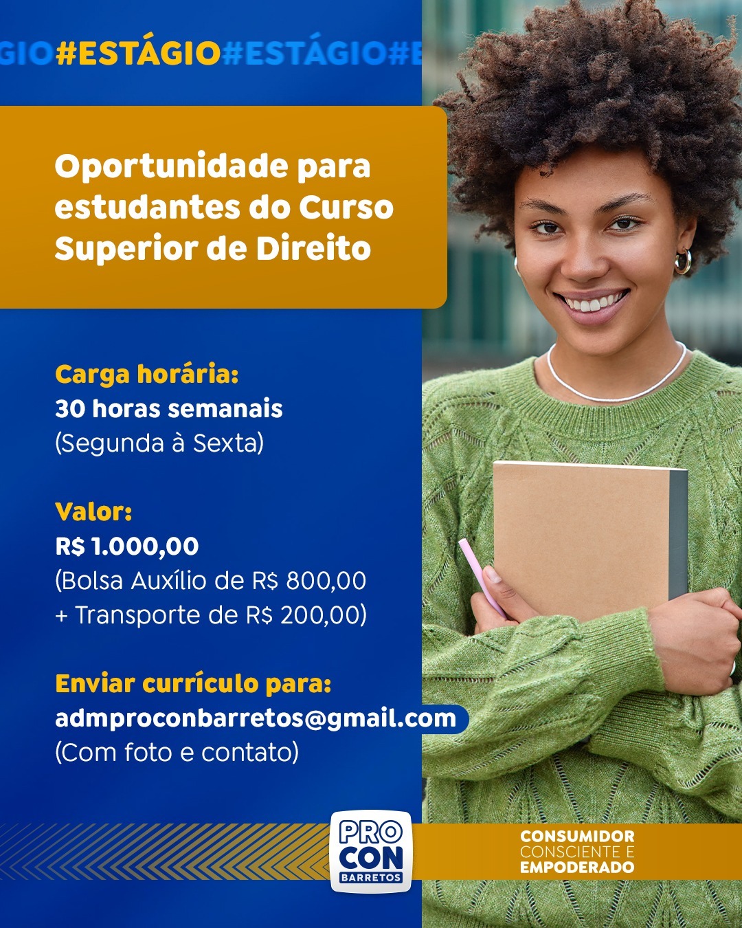 Procon Barretos oferece vaga de estágio para estudantes do ensino superior