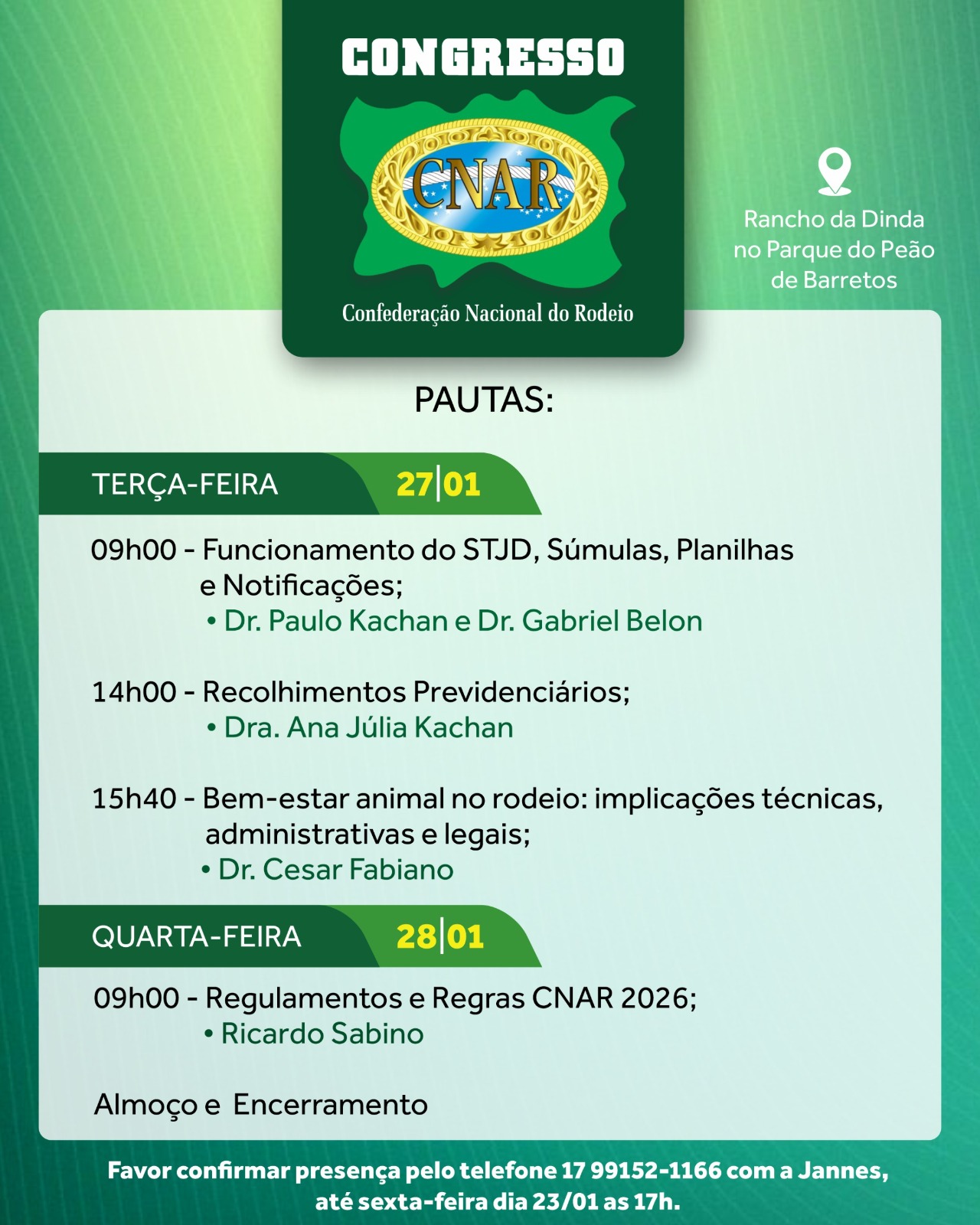 Parque do Peão recebe congresso da CNAR com foco em gestão, legislação e bem-estar animal no rodeio