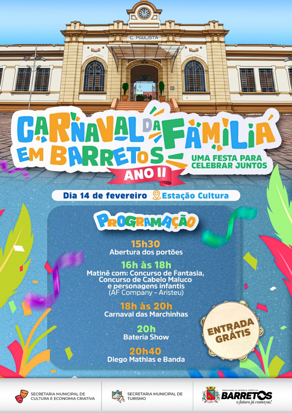 Barretos terá Carnaval da Família na Estação Cultura no sábado, dia 14