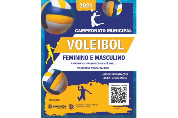 Estão abertas inscrições para o Campeonato Municipal de Vôlei 2026