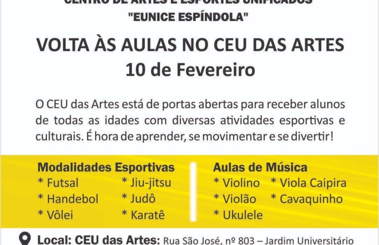 Matrículas para atividades no CEU das Artes começam no dia 10