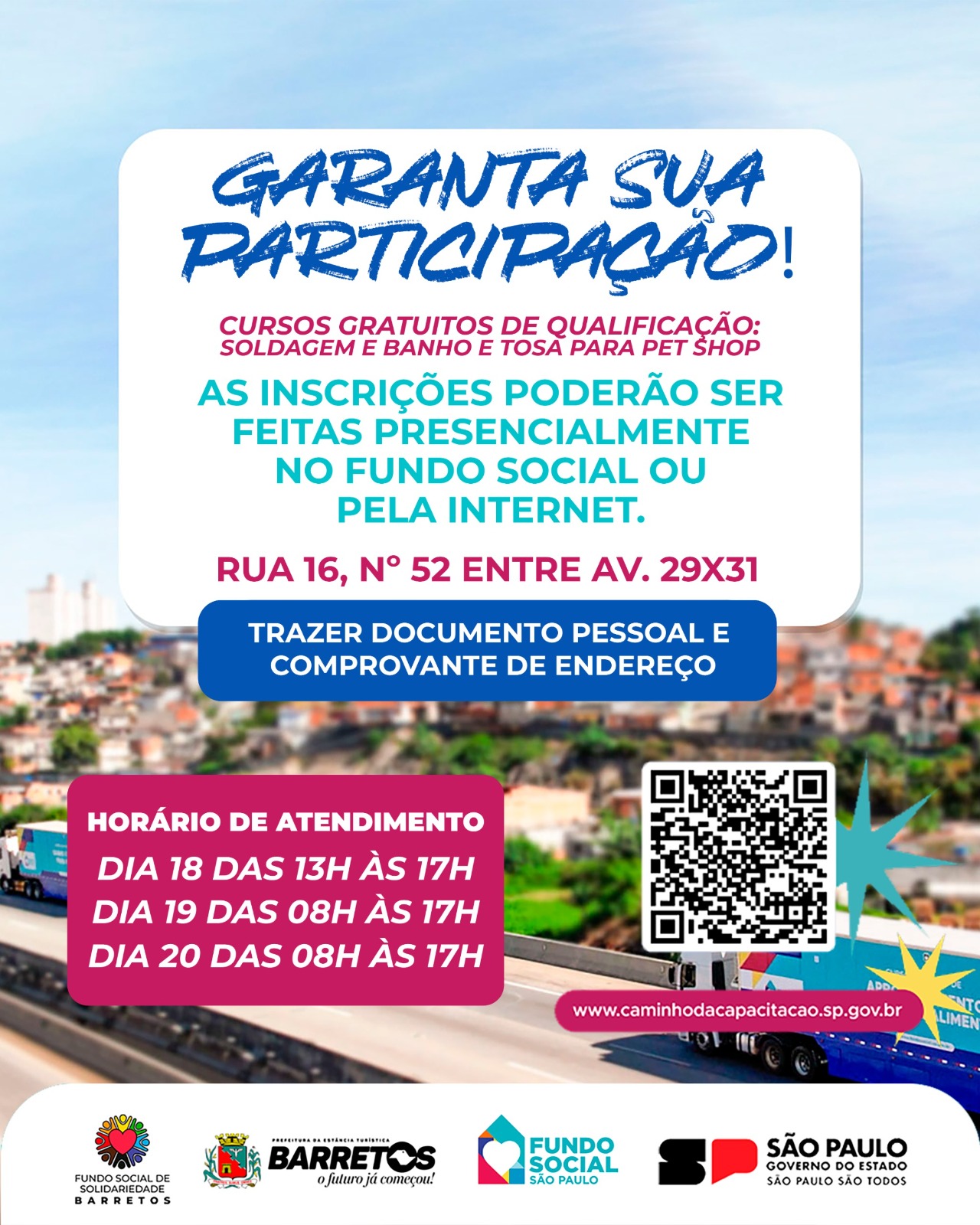 Inscrições para cursos gratuitos de Soldagem e Banho e Tosa para Pets seguem até sexta, dia 20
