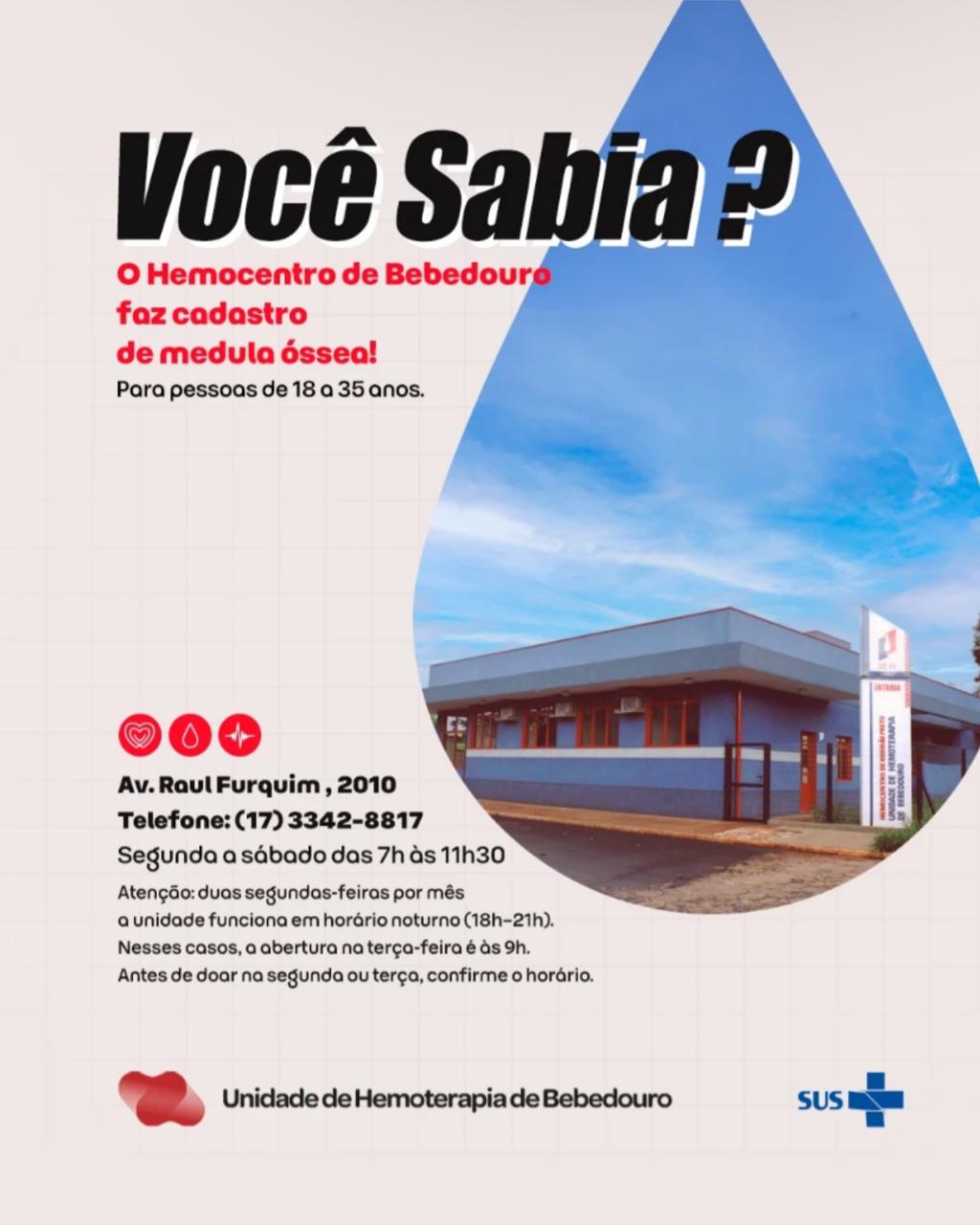 Hemocentro de Bebedouro realiza cadastro para doação de medula óssea