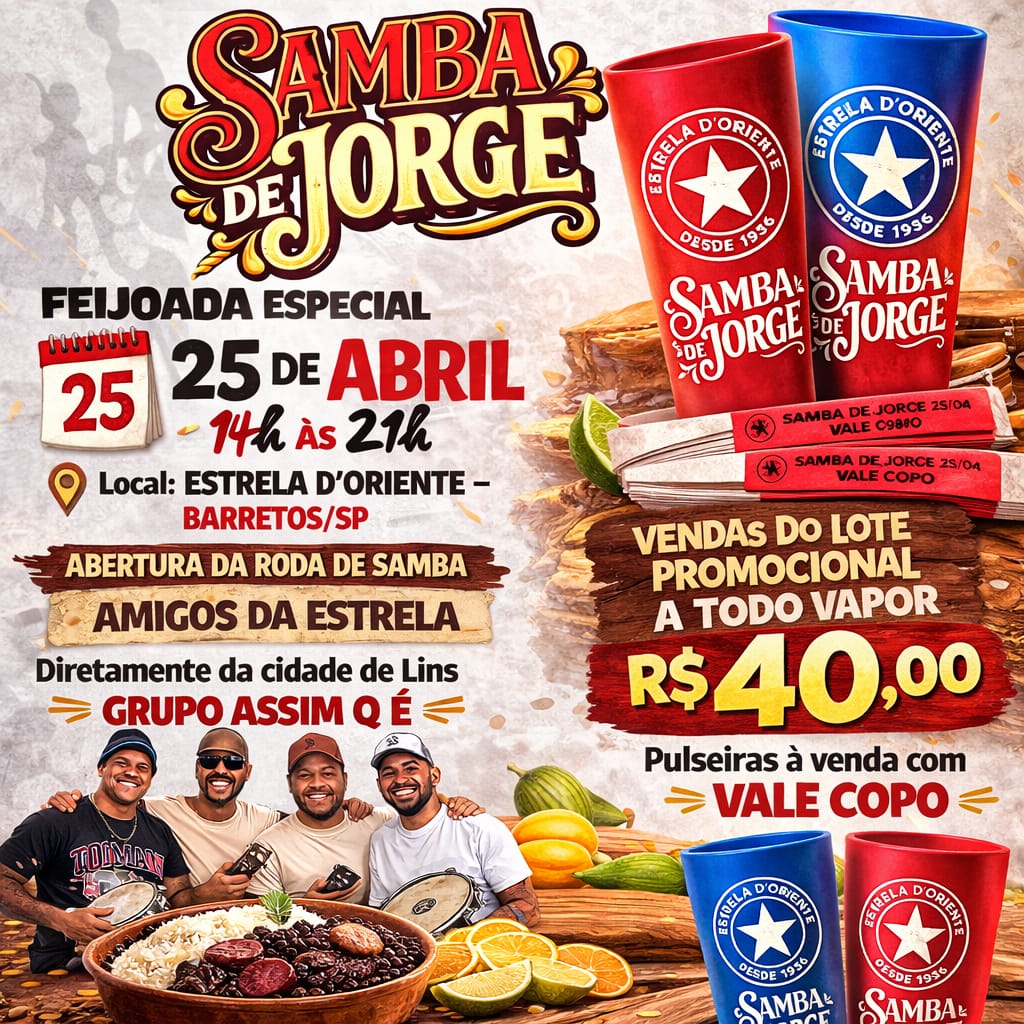 Estrela D’Oriente promove feijoada no dia 25 de abril