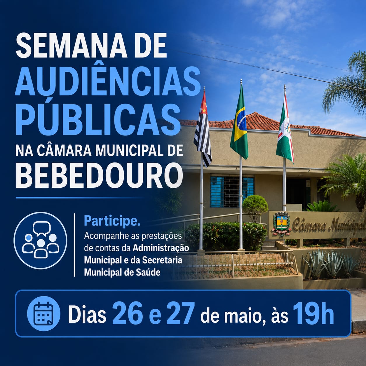 Prefeitura de Bebedouro prestará contas terça e quarta-feira em audiências públicas na Câmara