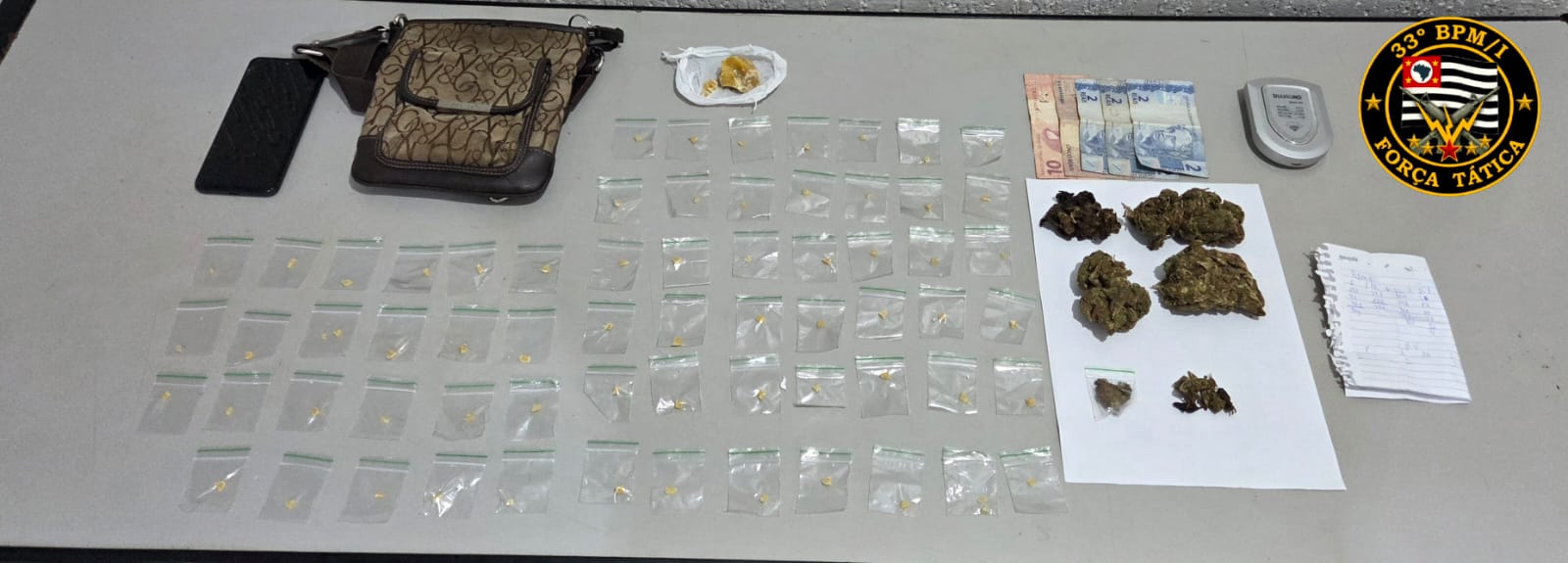 Força Tática do 33º BPMI realiza prisão por tráfico de drogas