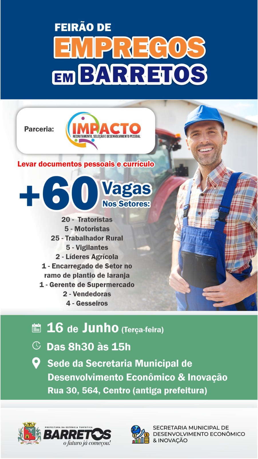 Feirão de Empregos com mais de 60 vagas será realizado terça-feira, dia 16