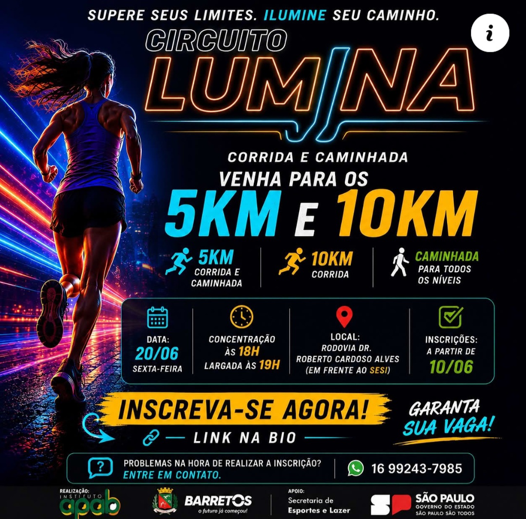 Corrida Lumina recebe inscrições e tem vagas disponíveis para inscrição