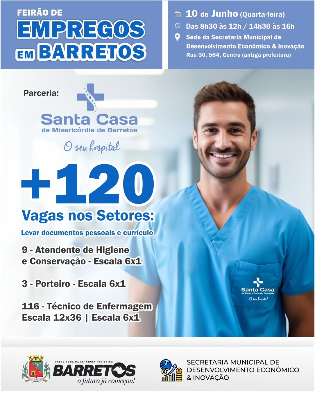 Feirão de Empregos com mais de 120 vagas será realizado nesta quarta-feira, dia 10