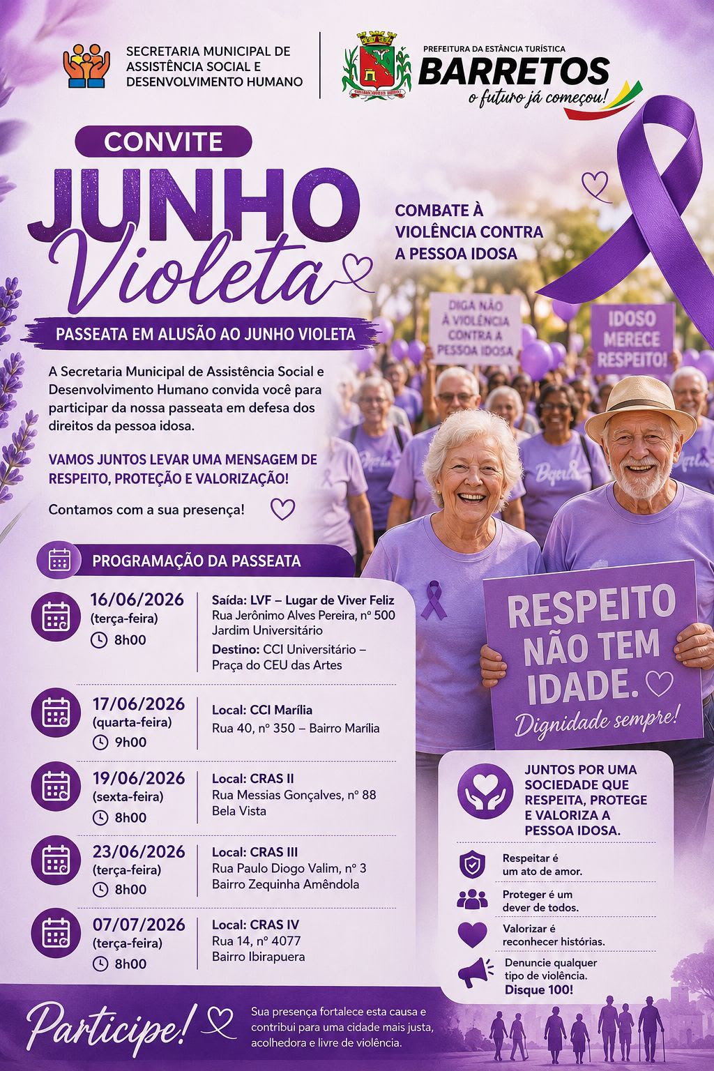 Prefeitura tem programação especial de conscientização e combate à violência contra a pessoa idosa