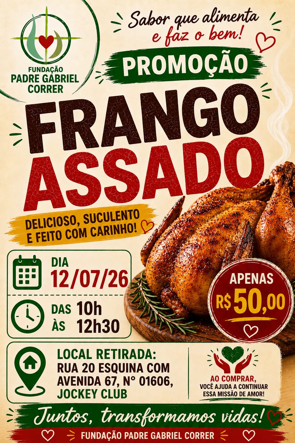 Fundação Padre Gabriel agenda promoção do  frango assado