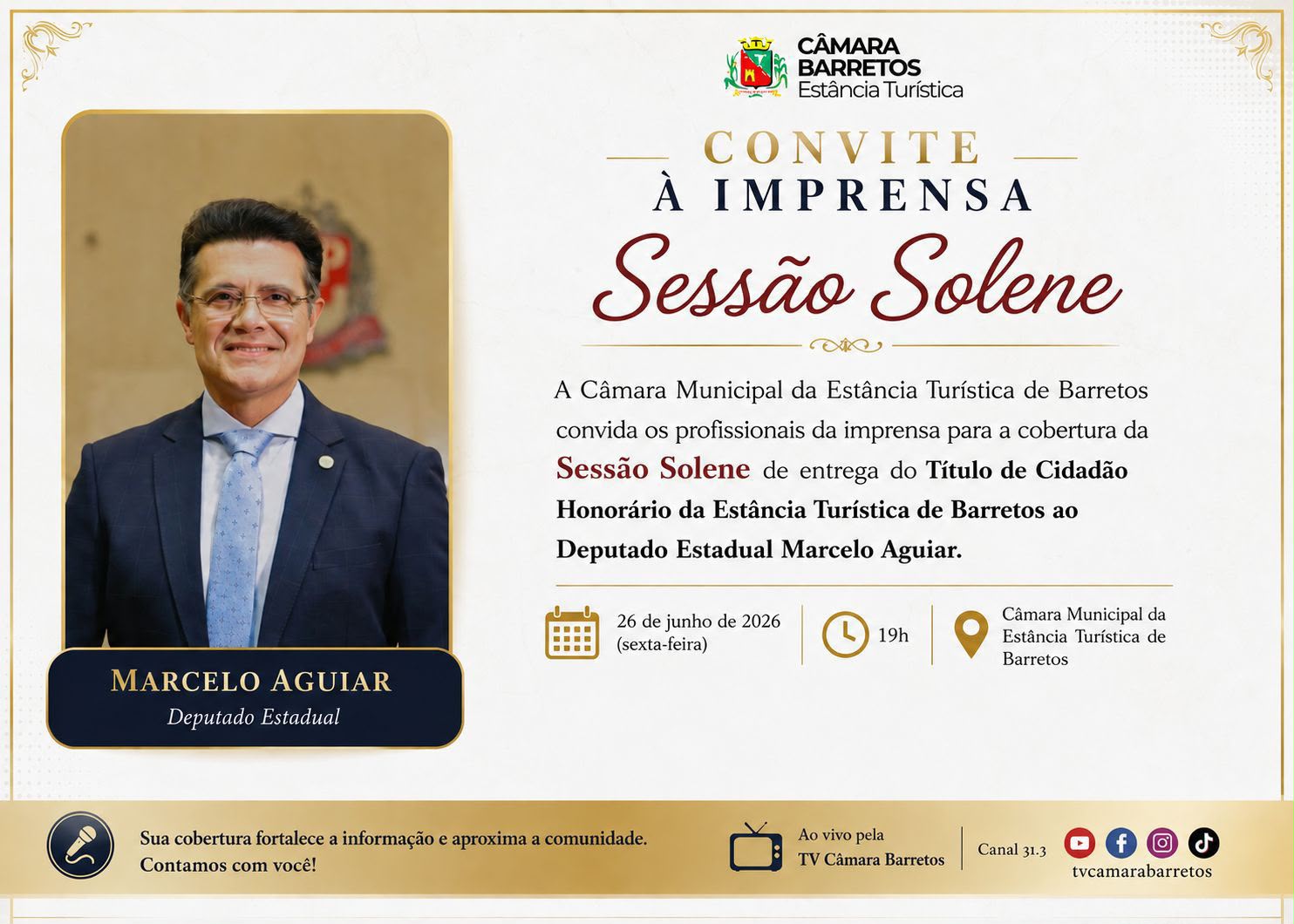 Câmara Municipal de Barretos entrega Título de Cidadão Honorário ao Deputado Estadual Marcelo Aguiar