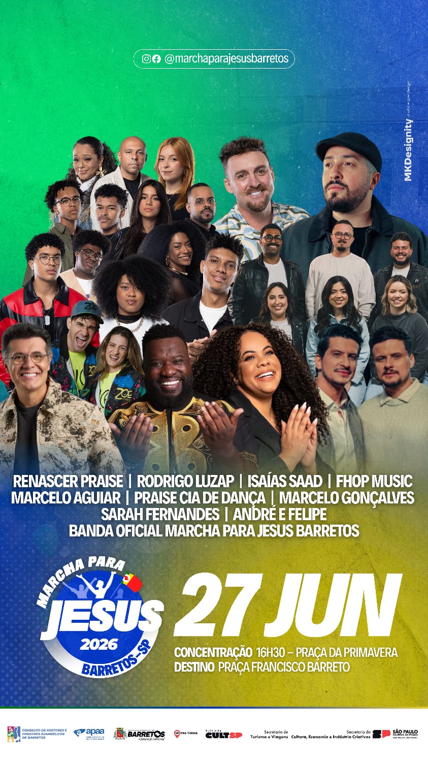 Marcha Para Jesus acontece hoje com várias atrações na Praça Francisco Barreto