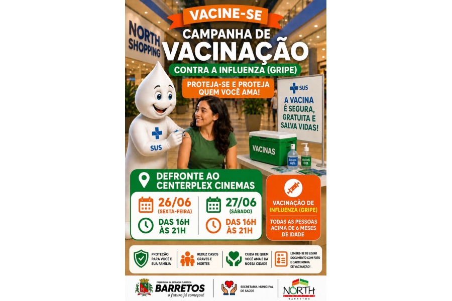Vacinação contra gripe será realizada no shopping nesta sexta, 26, e no sábado, 27, das 16h às 21h