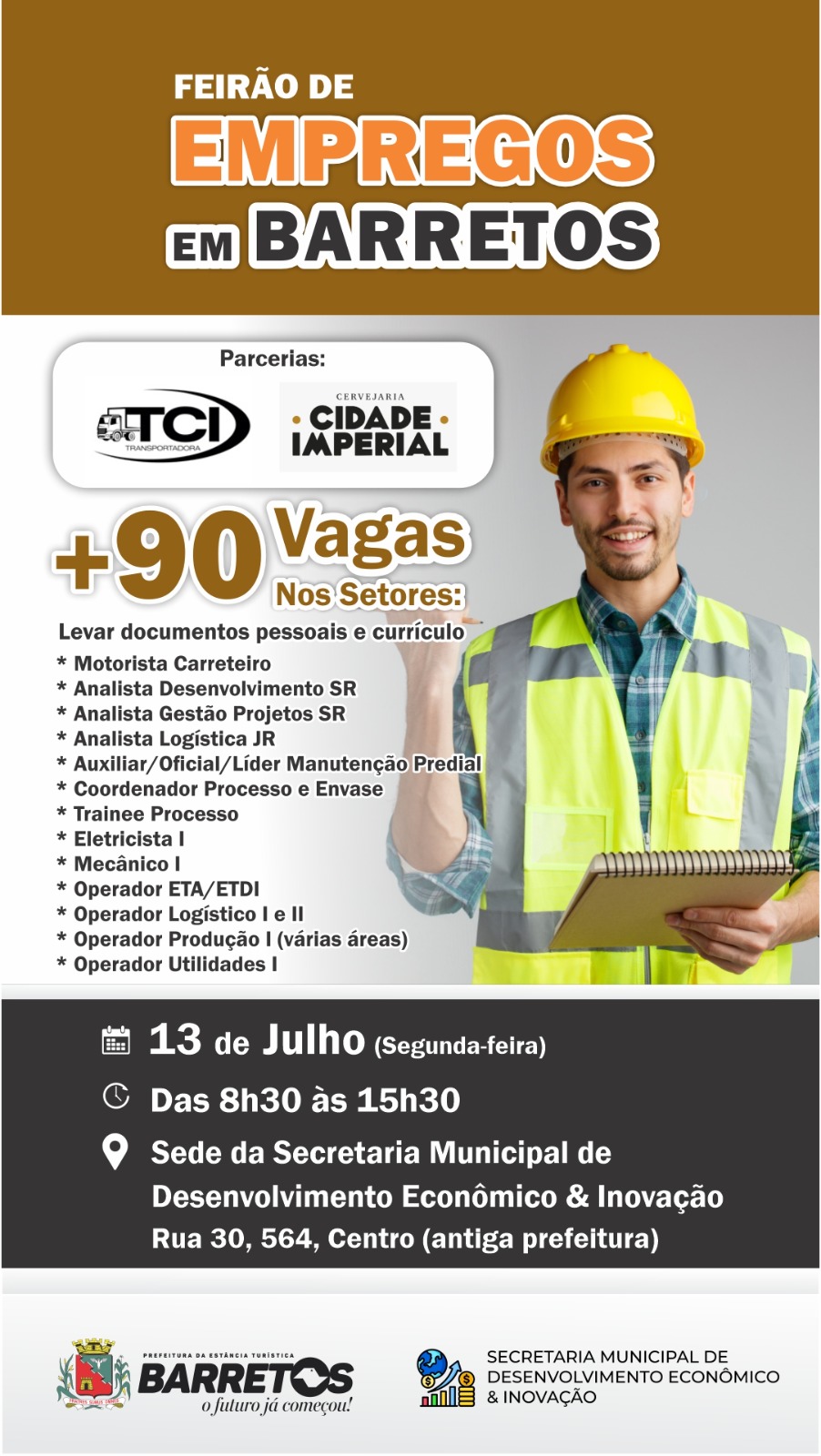Feirão de Empregos na segunda-feira, 13, oferece 90 vagas em diferentes setores