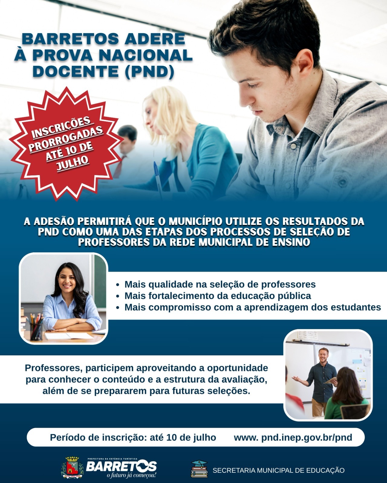 Inscrições para a Prova Nacional Docente são prorrogadas até 10 de julho