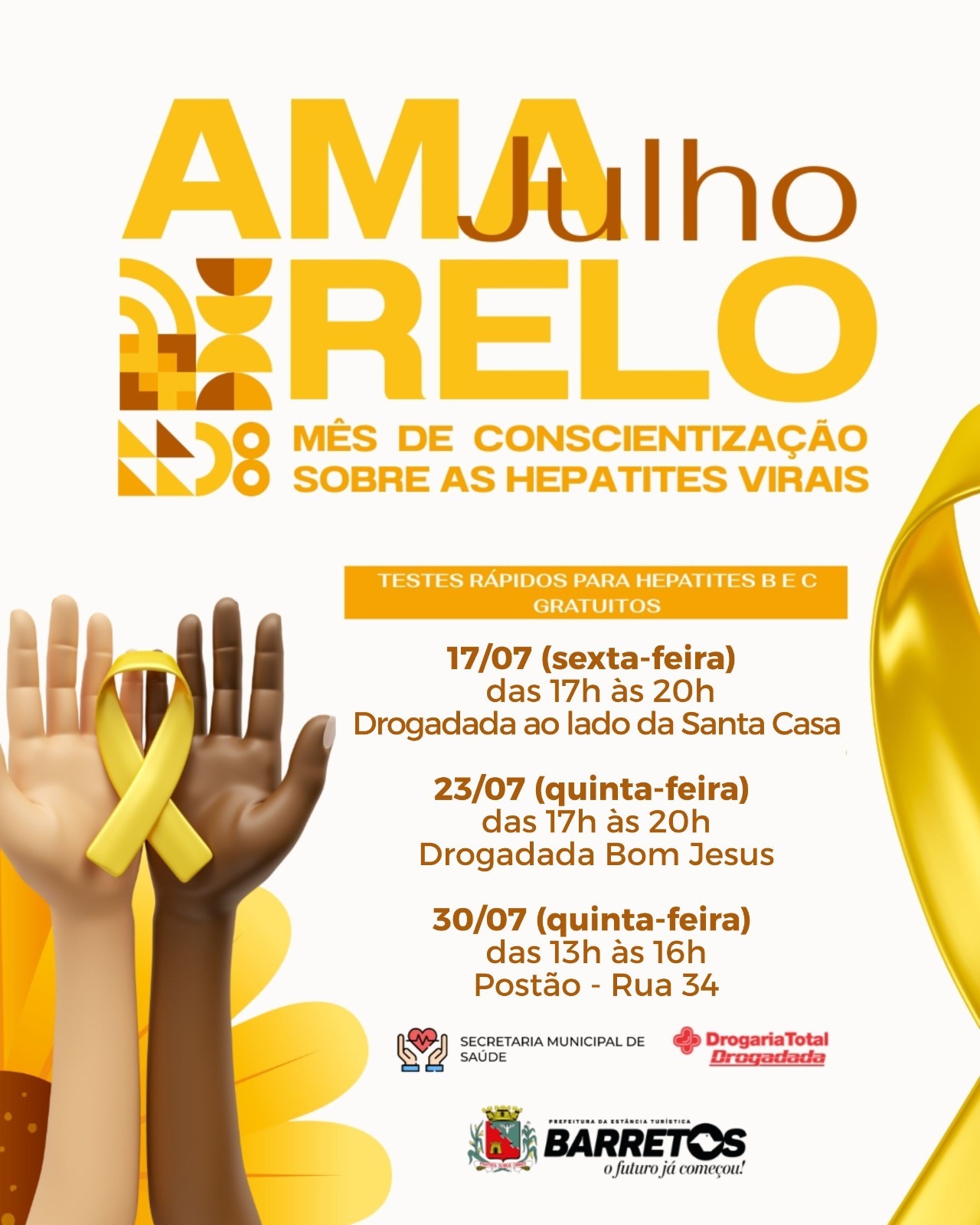 Julho Amarelo: Testagens gratuitas para Hepatites B e C serão realizadas gratuitamente em diferentes pontos da cidade